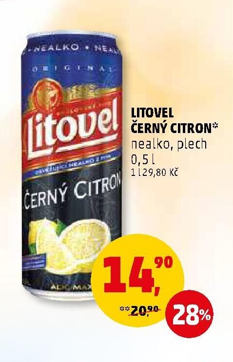 Litovel Černý Citron nealko, plech 0,5 l