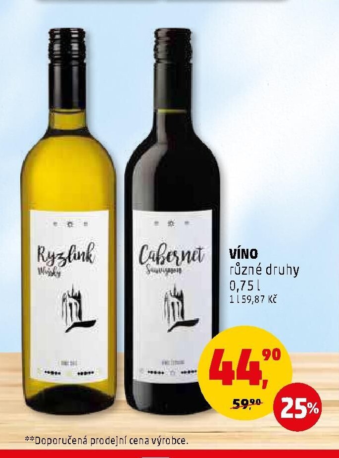 Víno různé druhy 0,75 l