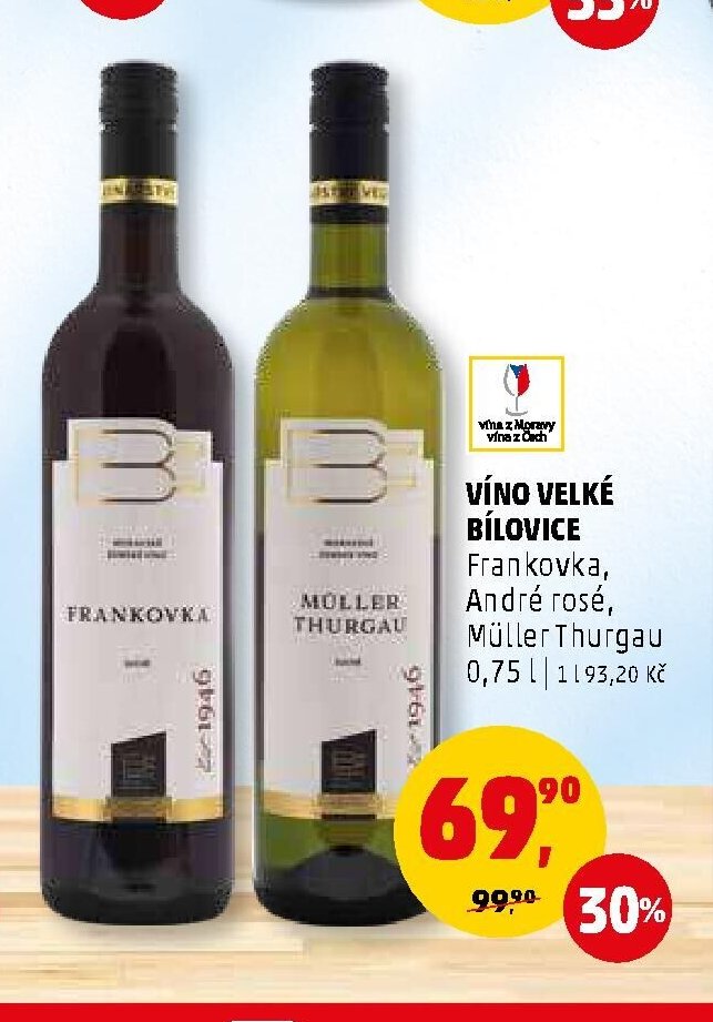 Víno Velké Bílovice Frankovka, André rosé, Müller Thurgau 0,75 l
