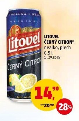 Litovel černý citron nealko, plech 0,5 l