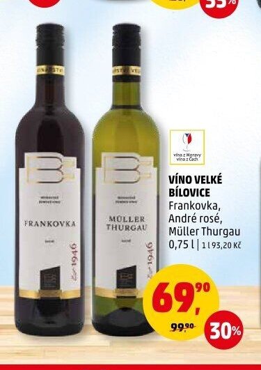 Víno Velké Bílovice Frankovka, André rosé, Müller Thurgau 0,75 l
