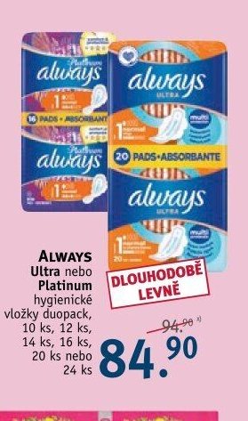 ALWAYS Ultra nebo Platinum hygienické vložky, duopack
