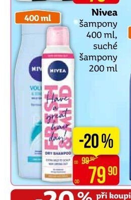 Nivea šampony 400 ml, suché šampony 200 ml