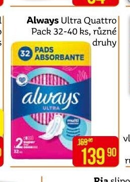 Always Ultra Quattro Pack 32-40 ks, různé druhy