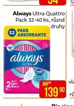 Always Ultra Quattro Pack 32-40 ks, různé druhy