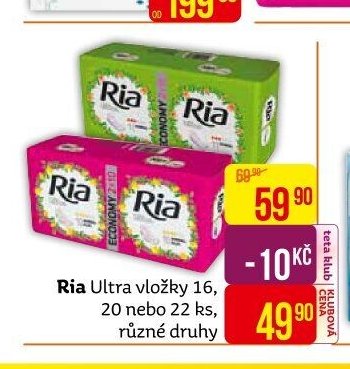 Ria Ultra vložky 16, 20 nebo 22 ks, různé druhy