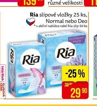 Ria slipové vložky 25 ks, Normal nebo Deo