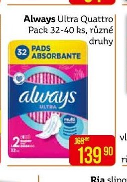 Always Ultra Quattro Pack 32-40 ks, různé druhy
