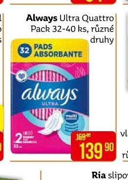 Always Ultra Quattro Pack 32-40 ks, různé druhy