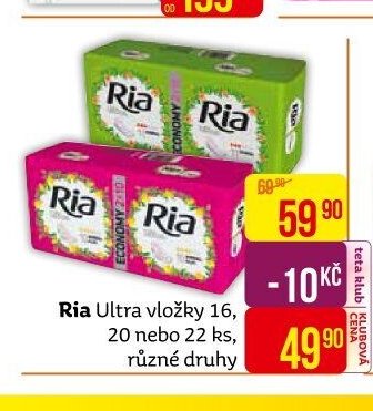 Ria Ultra vložky 16, 20 nebo 22 ks, různé druhy