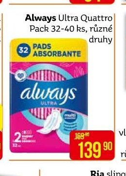 Always Ultra Quattro Pack 32-40 ks, různé druhy