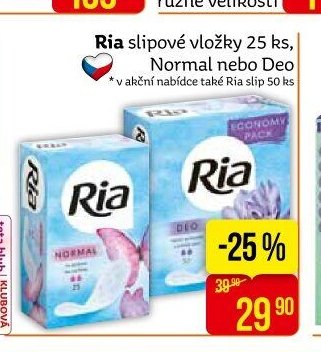 Ria slipové vložky 25 ks, Normal nebo Deo