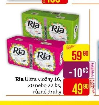 Ria Ultra vložky 16, 20 nebo 22 ks, různé druhy