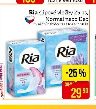 Ria slipové vložky 25 ks, Normal nebo Deo