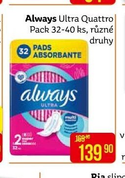 Always Ultra Quattro Pack 32-40 ks, různé druhy