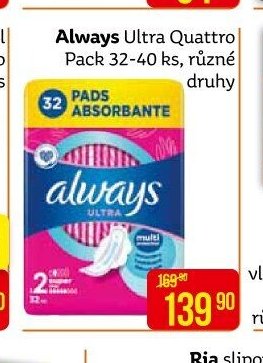 Always Ultra Quattro Pack 32-40 ks, různé druhy