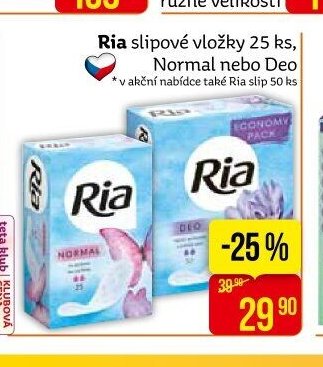 Ria slipové vložky 25 ks, Normal nebo Deo