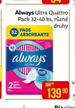 Always Ultra Quattro Pack 32-40 ks, různé druhy