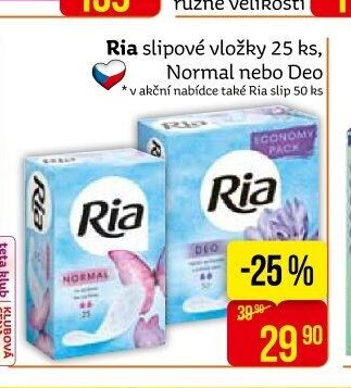 Ria slipové vložky 25 ks, Normal nebo Deo