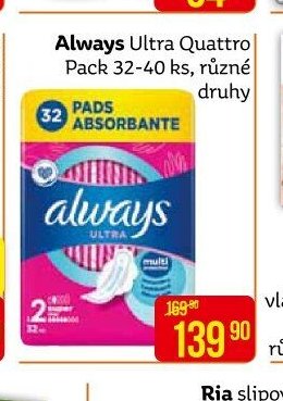 Always Ultra Quattro Pack 32-40 ks, různé druhy