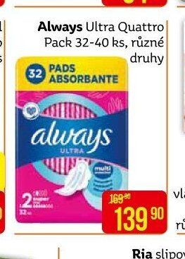 Always Ultra Quattro Pack 32-40 ks, různé druhy