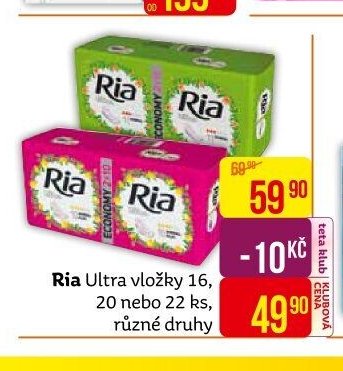 Ria Ultra vložky 16, 20 nebo 22 ks, různé druhy