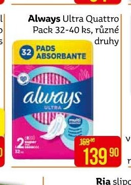 Always Ultra Quattro Pack 32-40 ks, různé druhy
