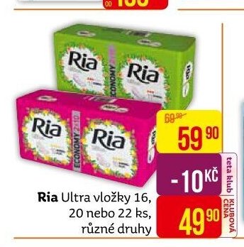 Ria Ultra vložky 16, 20 nebo 22 ks, různé druhy