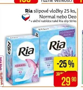 Ria slipové vložky 25 ks, Normal nebo Deo