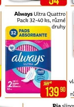 Always Ultra Quattro Pack 32-40 ks, různé druhy