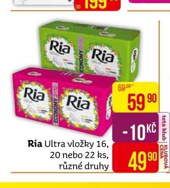 Ria Ultra vložky 16, 20 nebo 22 ks, různé druhy