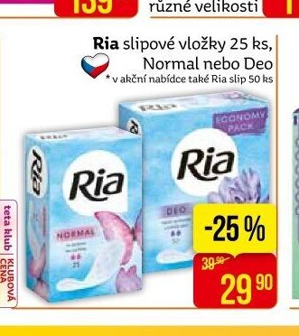 Ria slipové vložky 25 ks, Normal nebo Deo