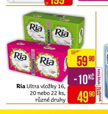 Ria Ultra vložky 16, 20 nebo 22 ks, různé druhy