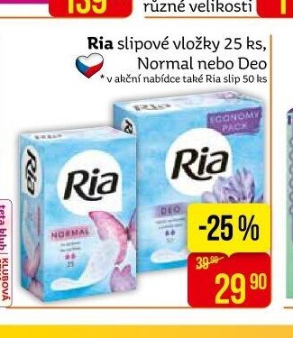 Ria slipové vložky 25 ks, Normal nebo Deo