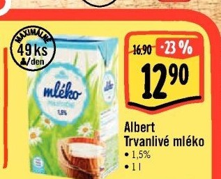 Mléko trvanlivé Albert - 1,5% polotučné