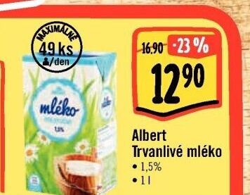 Mléko trvanlivé Albert - 1,5% polotučné