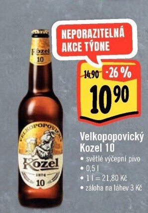 Pivo světlé výčepní 10°Velkopopovický Kozel