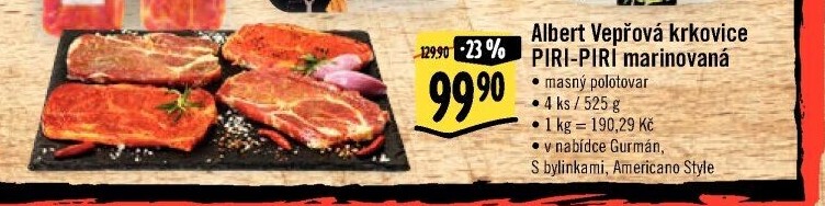 Vepřová krkovice marinovaná bez kosti Piri-Piri Albert Gril