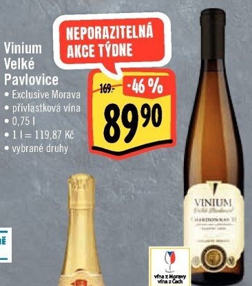 Vína Vinium Exclusive Morava Velké Pavlovice - pozdní sběr