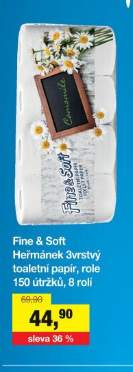 Fine & Soft Heřmánek 3vrstvý toaletní papír, role 150 útržků, 8 rolí