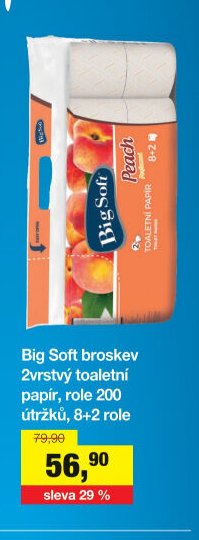 Big Soft broskev 2vrstvý toaletní papír, role 200 útržků, 8+2 role