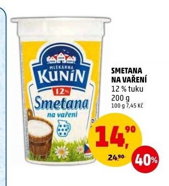 Smetana na vaření 12 % Kunín