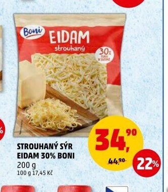 Strouhaný sýr Eidam 30 % Boni