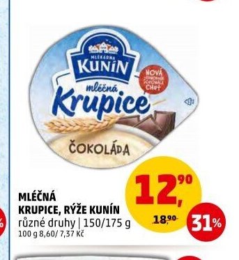 Mléčná krupice, rýže Kunín