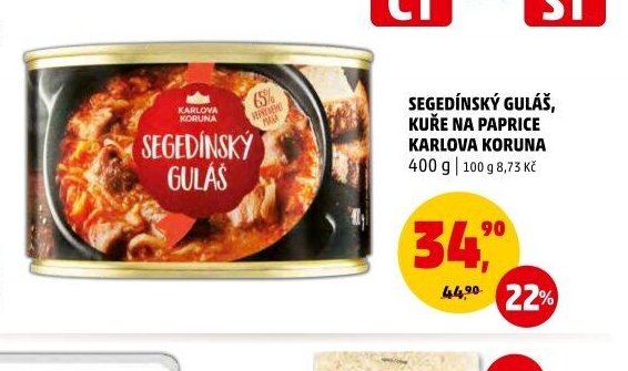 Segedínský guláš, kuře na paprice Karlova Koruna