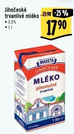 Mléko trvanlivé Jihočeské Madeta - 3,5% plnotučné
