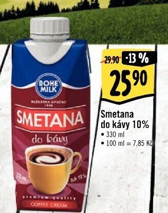 Smetana do kávy Bohemilk