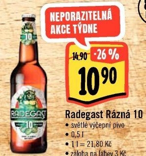 Pivo světlé výčepní Rázná 10° Radegast