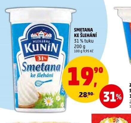 SMETANA KE ŠLEHÁNÍ KUNÍN 31 % tuku 200 g