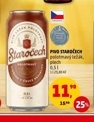 Pivo Staročech polotmavý ležák, plech